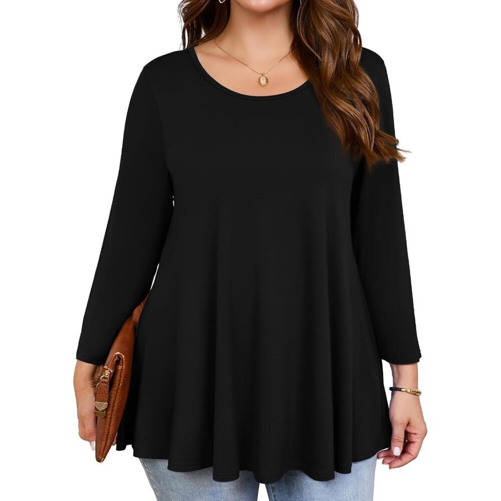 Womens Rayon Spandex Tunic Top 3/4 Sleeve Loose Fit Casual Dressy Plus Size